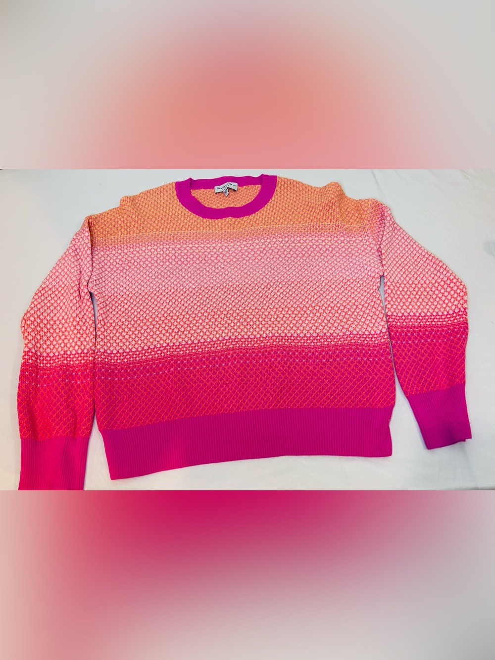 Michael Stars Ombre Pink & Coral Crewneck Sweater size large 100% cotton